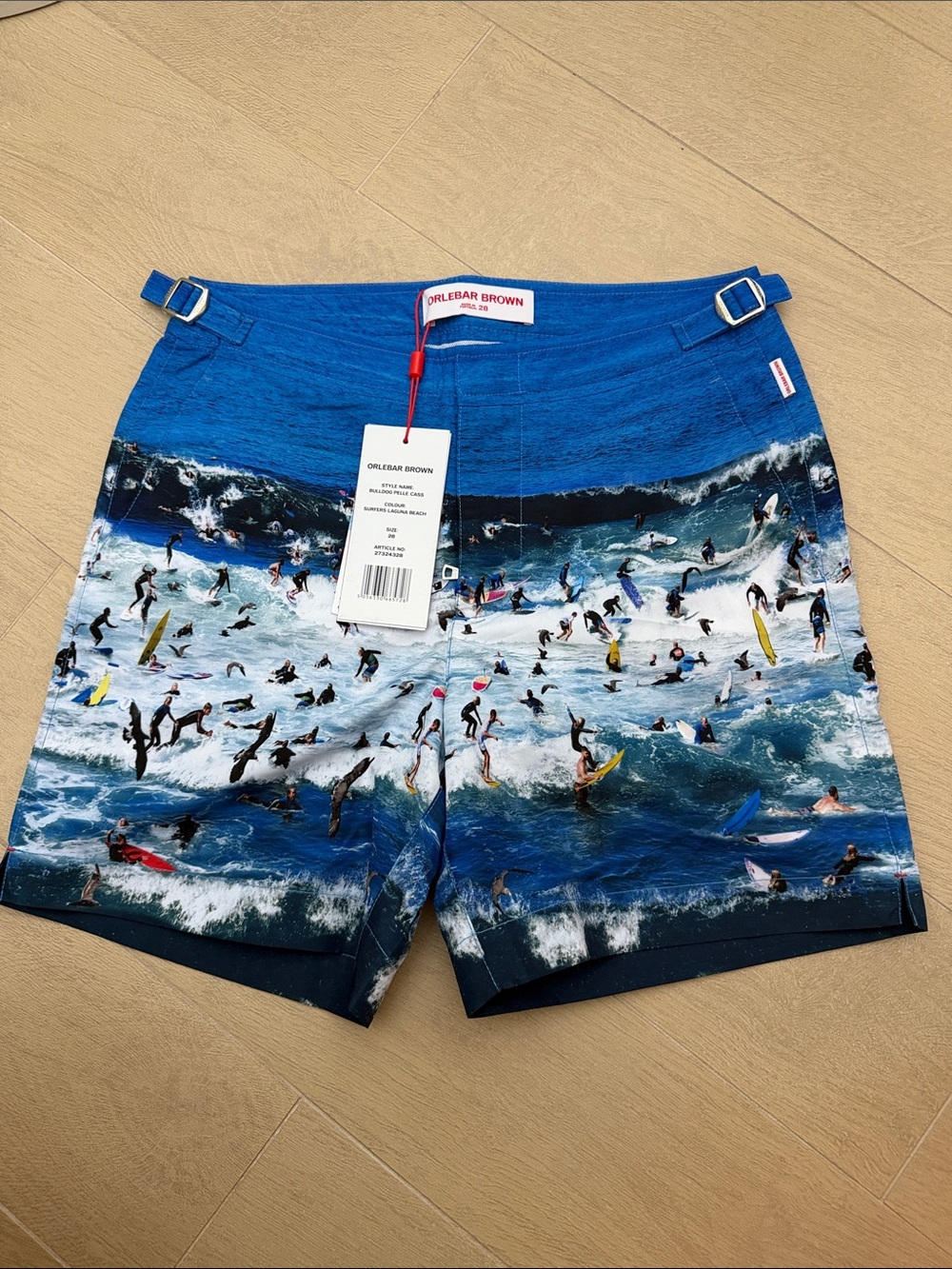Orlebar Brown Blue Surf Crowd Print Swim Shorts NWT 28